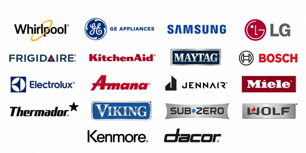 Appliance brands we repair, including Whirlpool, GE, Samsung, LG, Bosch, Sub-Zero, Wolf, Viking, Thermador and Miele
